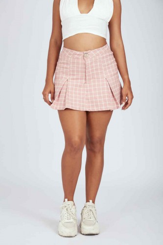 FALDA SHORT CUADROS-ROSADA